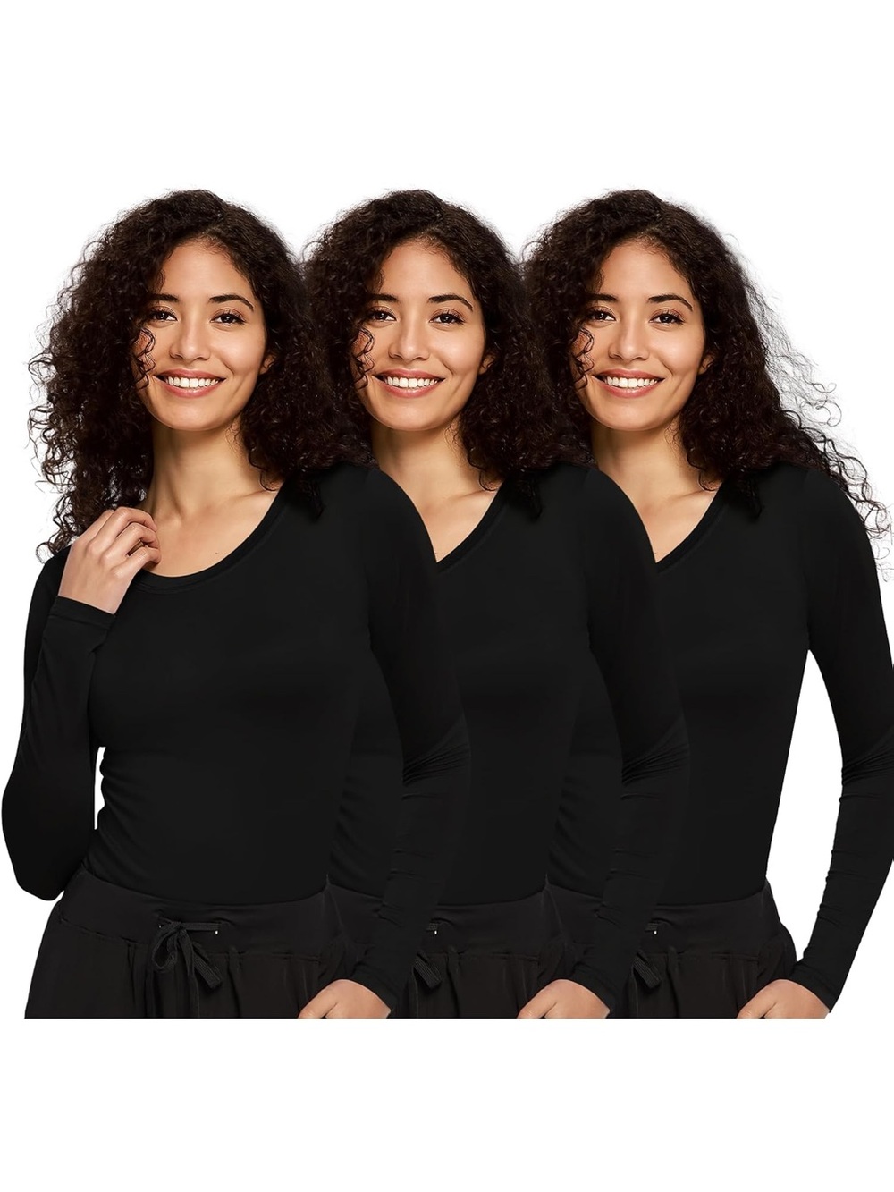 Women's Black Long Sleeve Scoop Neck Tee